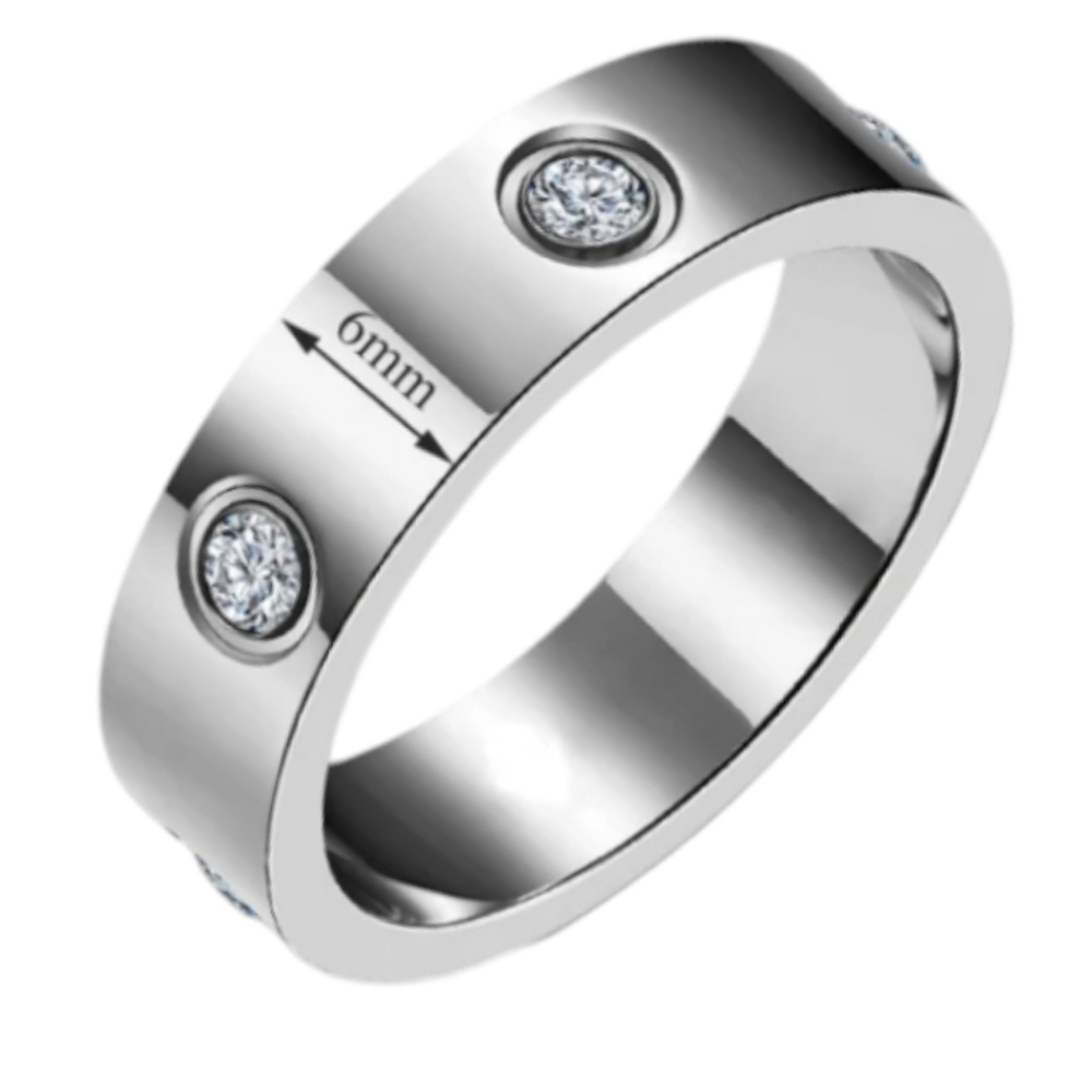Stainless steel ring silver plated cz stones 6mm wide size 7 NEW